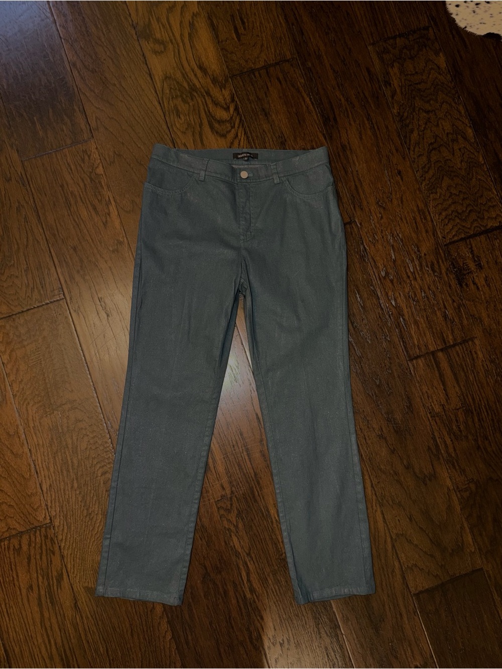 Lafayette 148 Jeans Gray Blue Metallic Slim Leg Pants Womens Size 8 Mid Rise